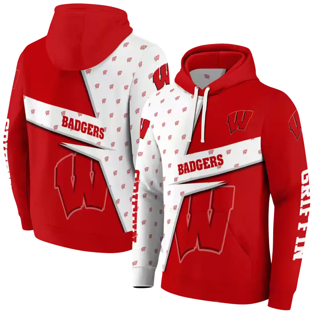 customized wisconsin badgers abstract shape red hoodie fashion forward customized wisconsin badgers abstract shape red hoodie fashion forward