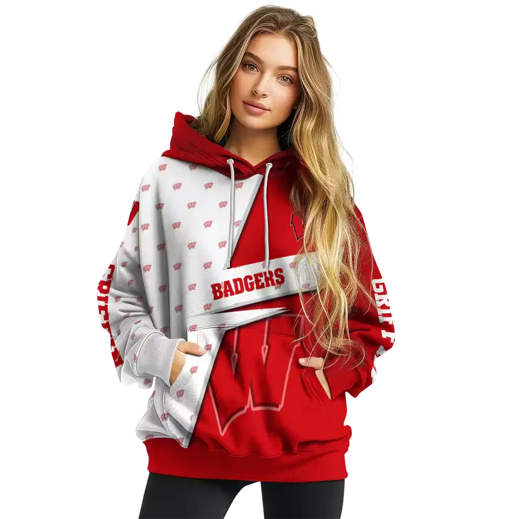 customized wisconsin badgers abstract shape red hoodie high quality customized wisconsin badgers abstract shape red hoodie high quality