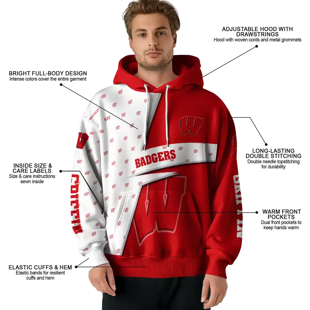 customized wisconsin badgers abstract shape red hoodie latest model customized wisconsin badgers abstract shape red hoodie latest model