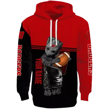 customized wisconsin badgers baby groot red black hoodie best selling