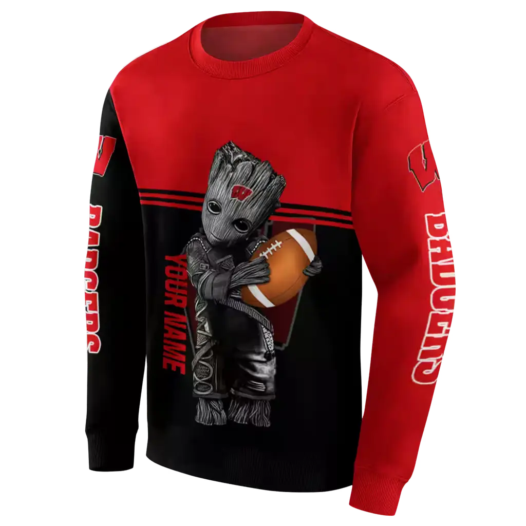 customized wisconsin badgers baby groot red black hoodie new arrival customized wisconsin badgers baby groot red black hoodie new arrival