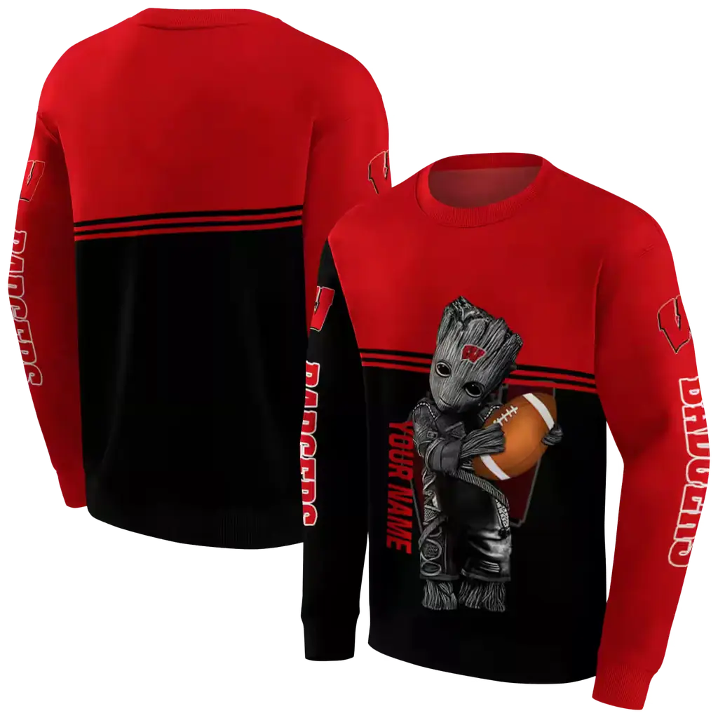 customized wisconsin badgers baby groot red black hoodie premium grade customized wisconsin badgers baby groot red black hoodie premium grade