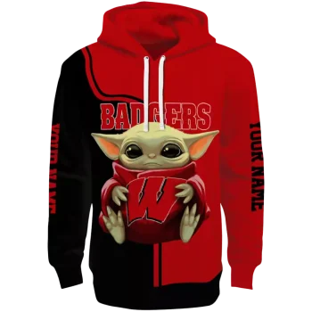customized wisconsin badgers baby yoda red black hoodie best selling