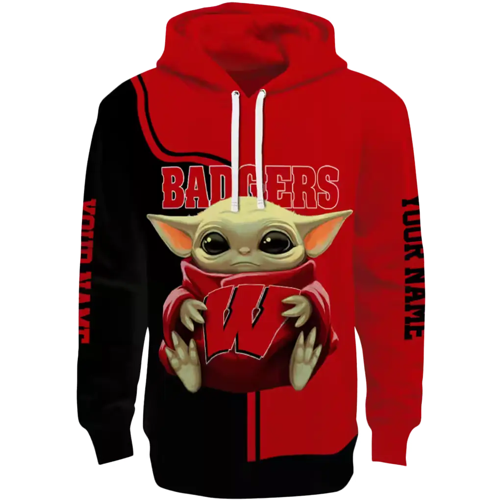 customized wisconsin badgers baby yoda red black hoodie best selling customized wisconsin badgers baby yoda red black hoodie best selling