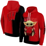 customized wisconsin badgers baby yoda red black hoodie best selling