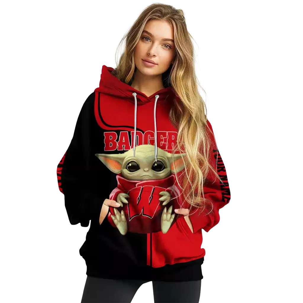 customized wisconsin badgers baby yoda red black hoodie high quality customized wisconsin badgers baby yoda red black hoodie high quality