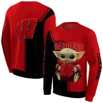 customized wisconsin badgers baby yoda red black hoodie best selling