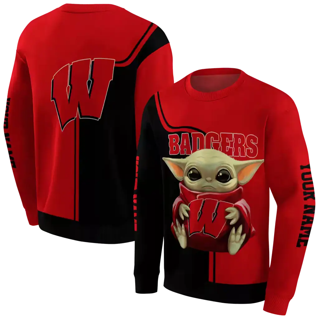 customized wisconsin badgers baby yoda red black hoodie premium grade customized wisconsin badgers baby yoda red black hoodie premium grade