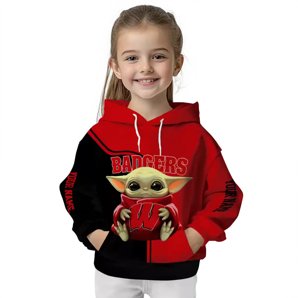 customized wisconsin badgers baby yoda red black hoodie top rated customized wisconsin badgers baby yoda red black hoodie top rated
