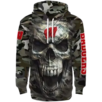 customized wisconsin badgers camo skull hoodie best selling