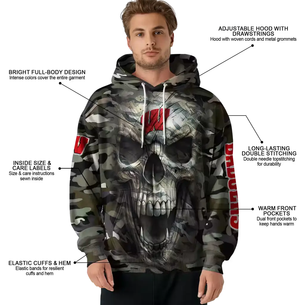 customized wisconsin badgers camo skull hoodie latest model customized wisconsin badgers camo skull hoodie latest model