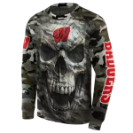 customized wisconsin badgers camo skull hoodie best selling