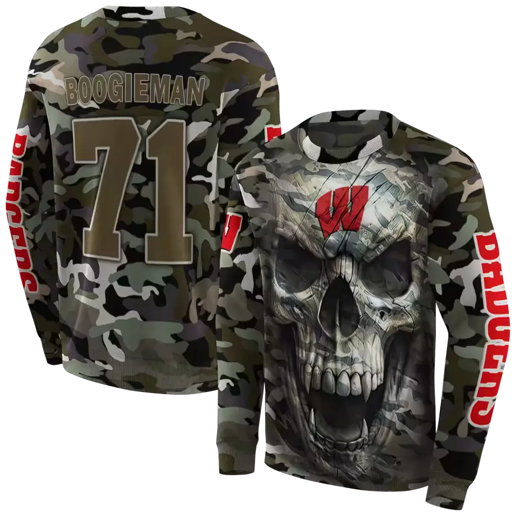 customized wisconsin badgers camo skull hoodie premium grade customized wisconsin badgers camo skull hoodie premium grade