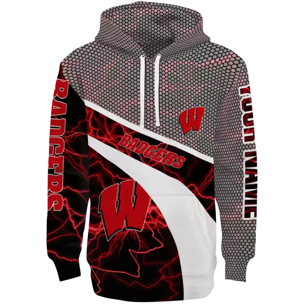 customized wisconsin badgers hexagonal mesh red black gray hoodie best selling customized wisconsin badgers hexagonal mesh red black gray hoodie best selling