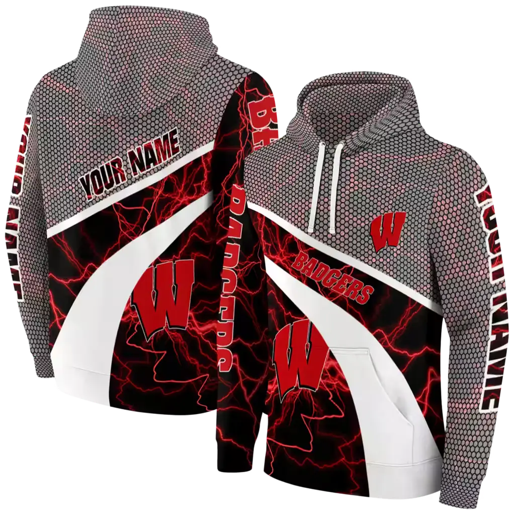 customized wisconsin badgers hexagonal mesh red black gray hoodie fashion forward customized wisconsin badgers hexagonal mesh red black gray hoodie fashion forward