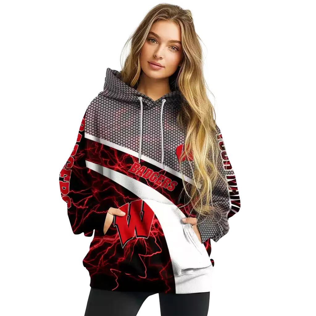 customized wisconsin badgers hexagonal mesh red black gray hoodie high quality customized wisconsin badgers hexagonal mesh red black gray hoodie high quality