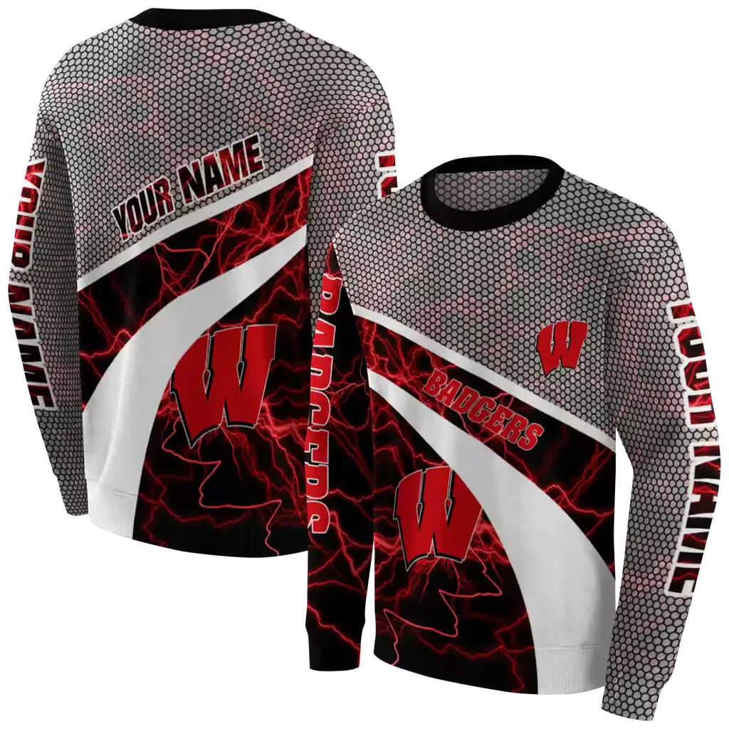customized wisconsin badgers hexagonal mesh red black gray hoodie premium grade customized wisconsin badgers hexagonal mesh red black gray hoodie premium grade