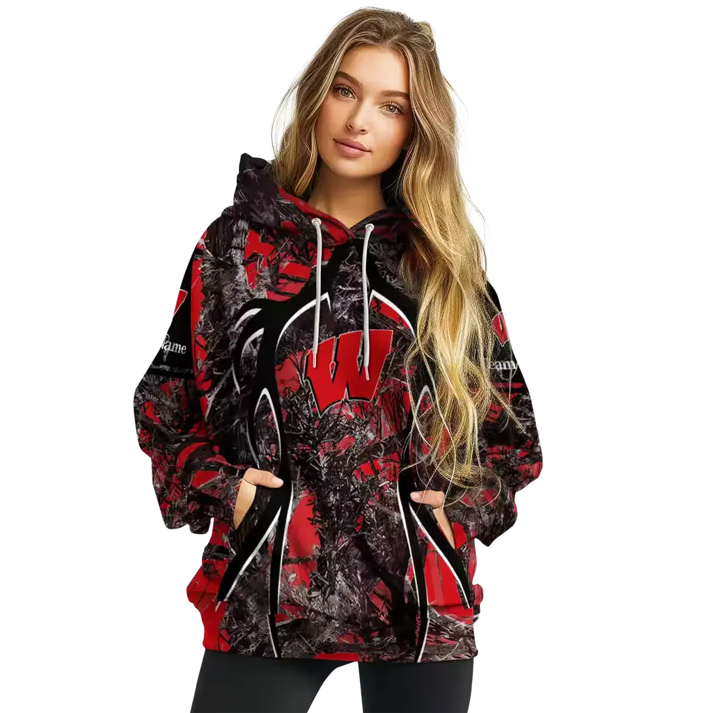 customized wisconsin badgers hunting theme red black hoodie high quality customized wisconsin badgers hunting theme red black hoodie high quality