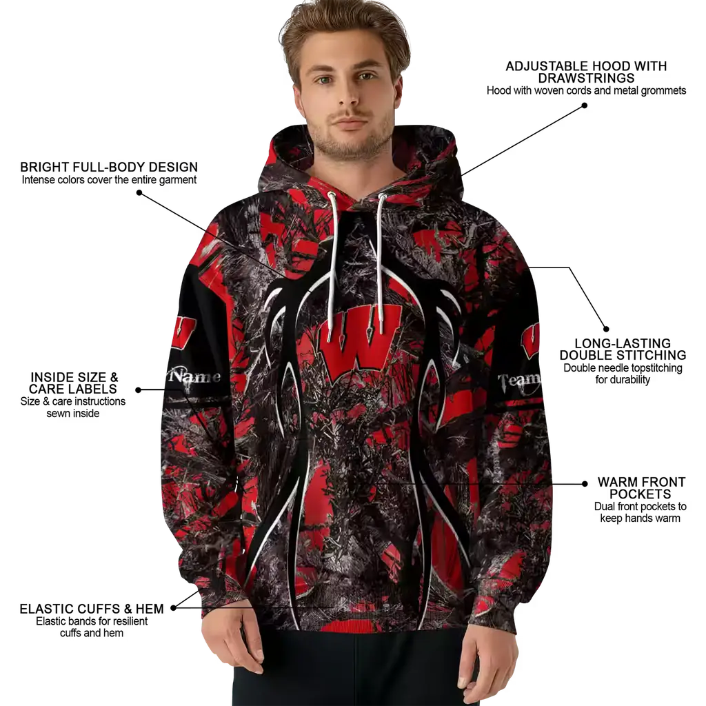 customized wisconsin badgers hunting theme red black hoodie latest model customized wisconsin badgers hunting theme red black hoodie latest model
