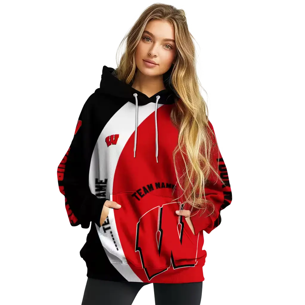 customized wisconsin badgers minimalist design red black hoodie high quality customized wisconsin badgers minimalist design red black hoodie high quality