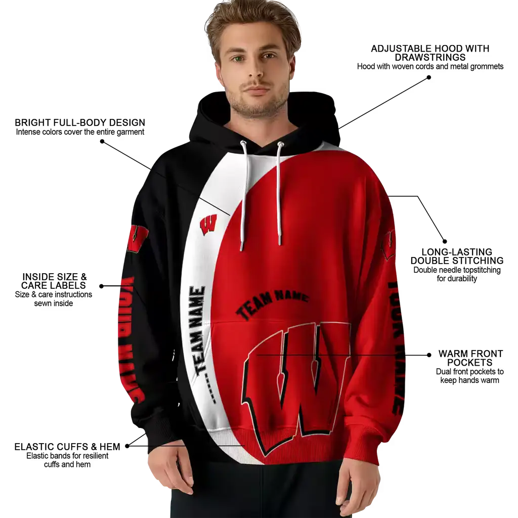 customized wisconsin badgers minimalist design red black hoodie latest model customized wisconsin badgers minimalist design red black hoodie latest model