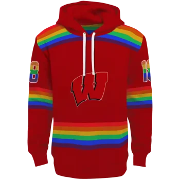 customized wisconsin badgers rainbow stripes red hoodie best selling