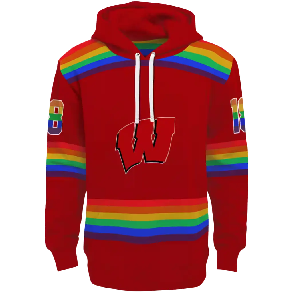 customized wisconsin badgers rainbow stripes red hoodie best selling customized wisconsin badgers rainbow stripes red hoodie best selling