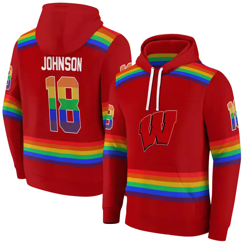 customized wisconsin badgers rainbow stripes red hoodie fashion forward customized wisconsin badgers rainbow stripes red hoodie fashion forward