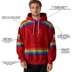 customized wisconsin badgers rainbow stripes red hoodie best selling