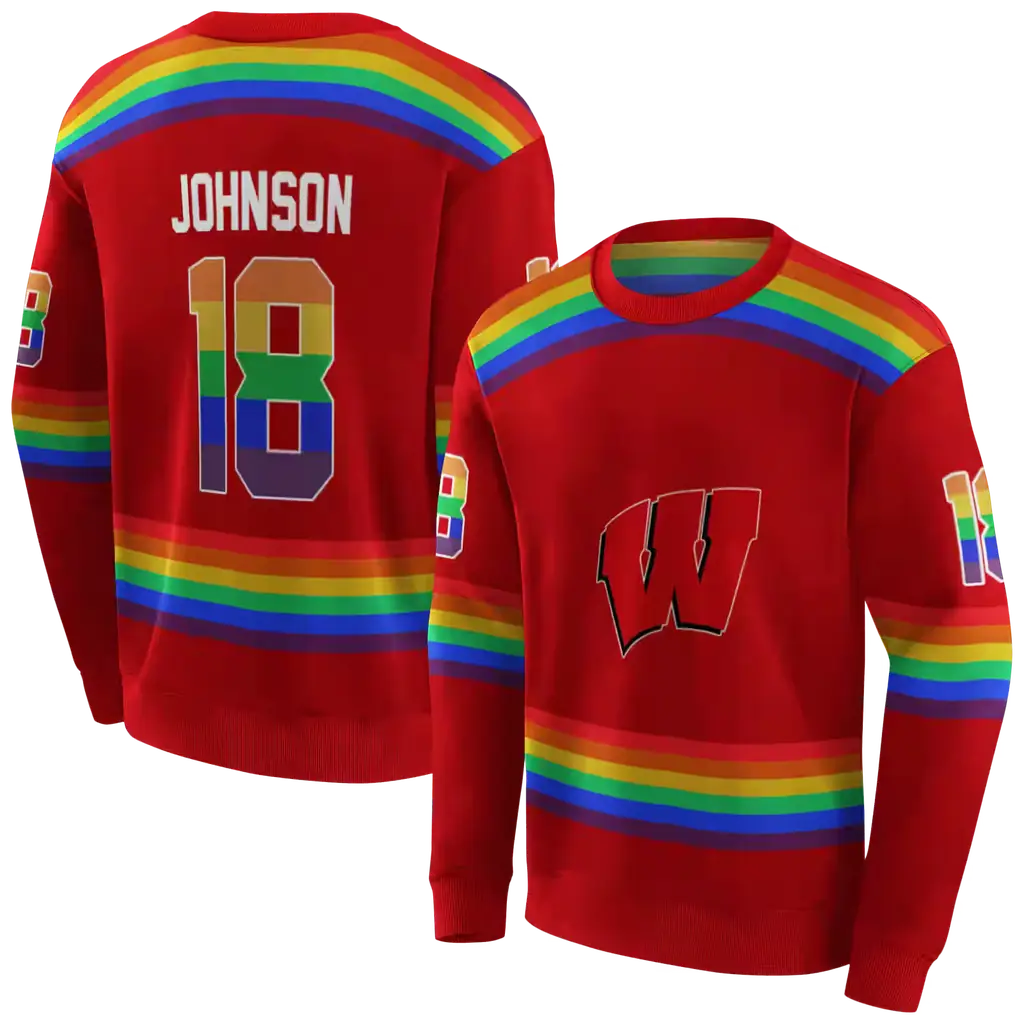 customized wisconsin badgers rainbow stripes red hoodie premium grade customized wisconsin badgers rainbow stripes red hoodie premium grade
