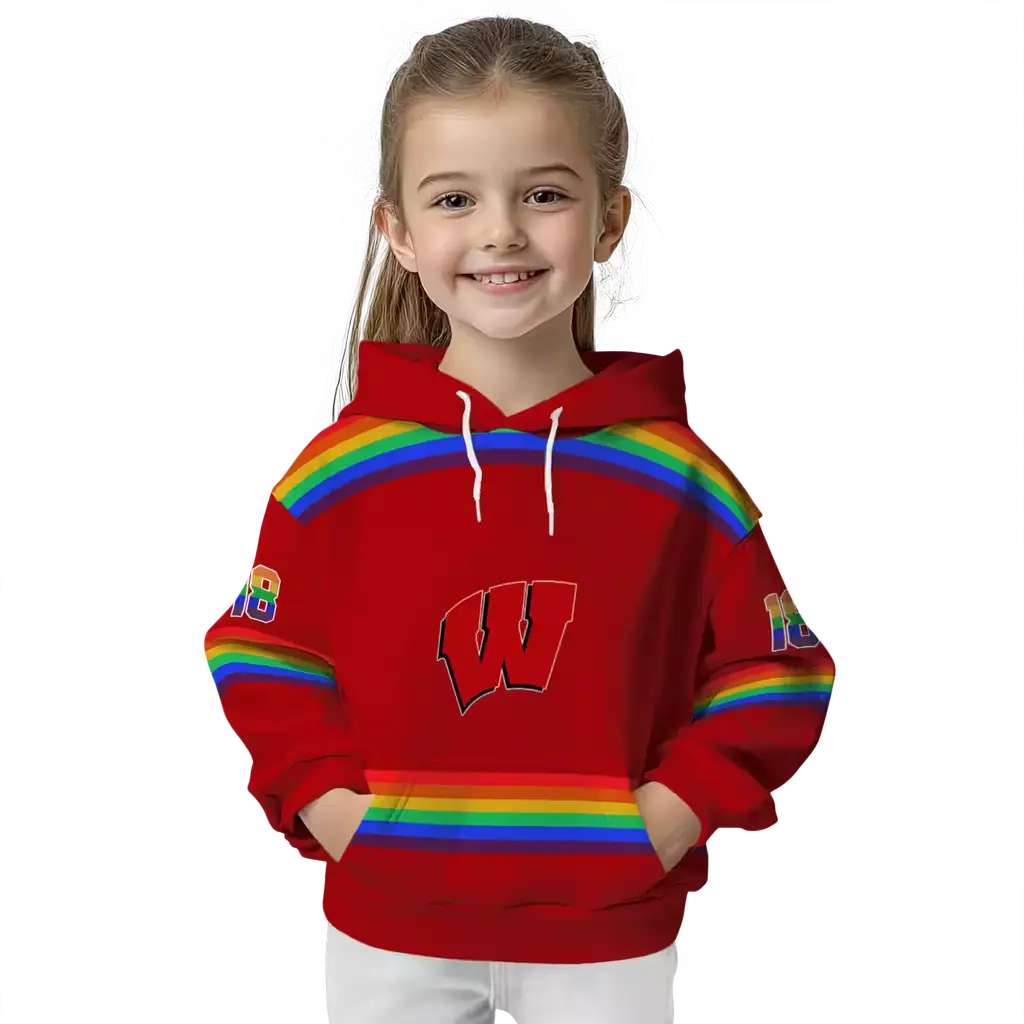 customized wisconsin badgers rainbow stripes red hoodie top rated customized wisconsin badgers rainbow stripes red hoodie top rated