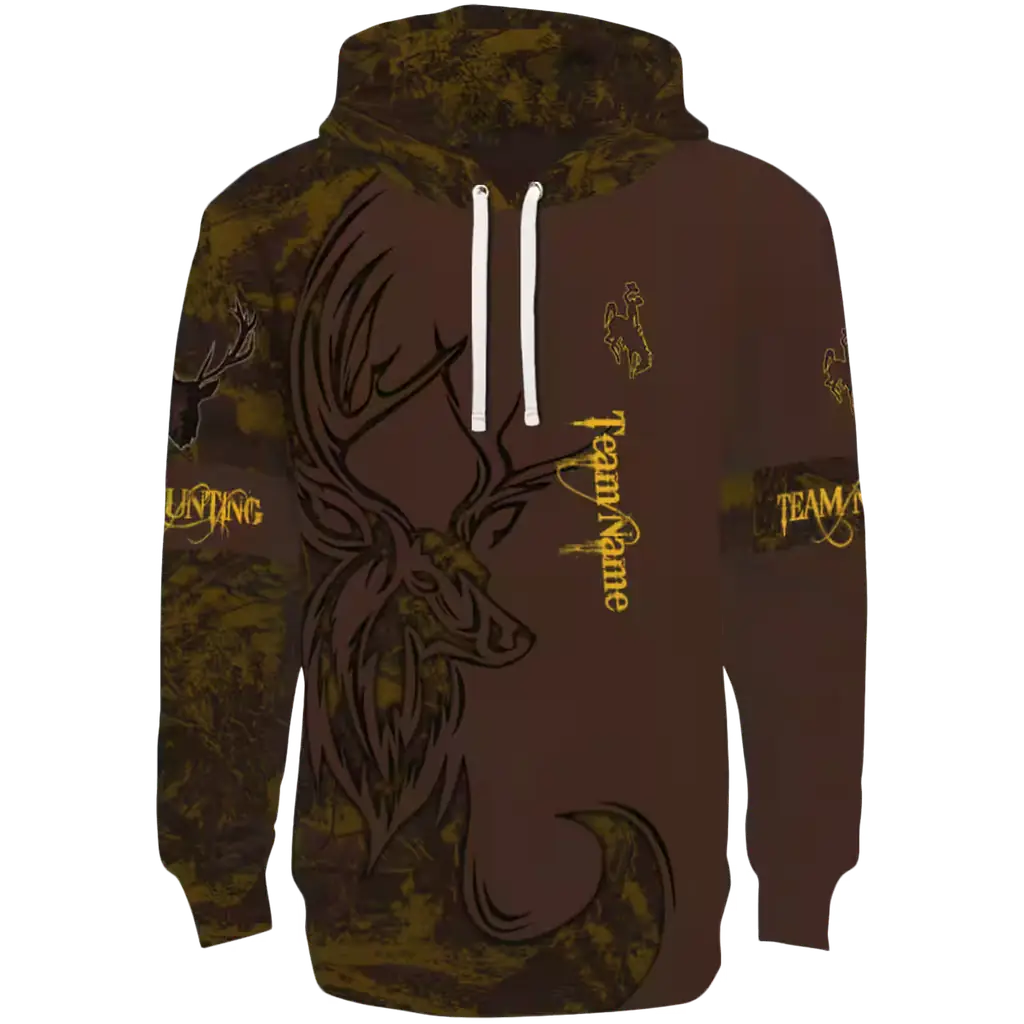 customized wyoming cowboys deer silhouette brown hoodie best selling customized wyoming cowboys deer silhouette brown hoodie best selling