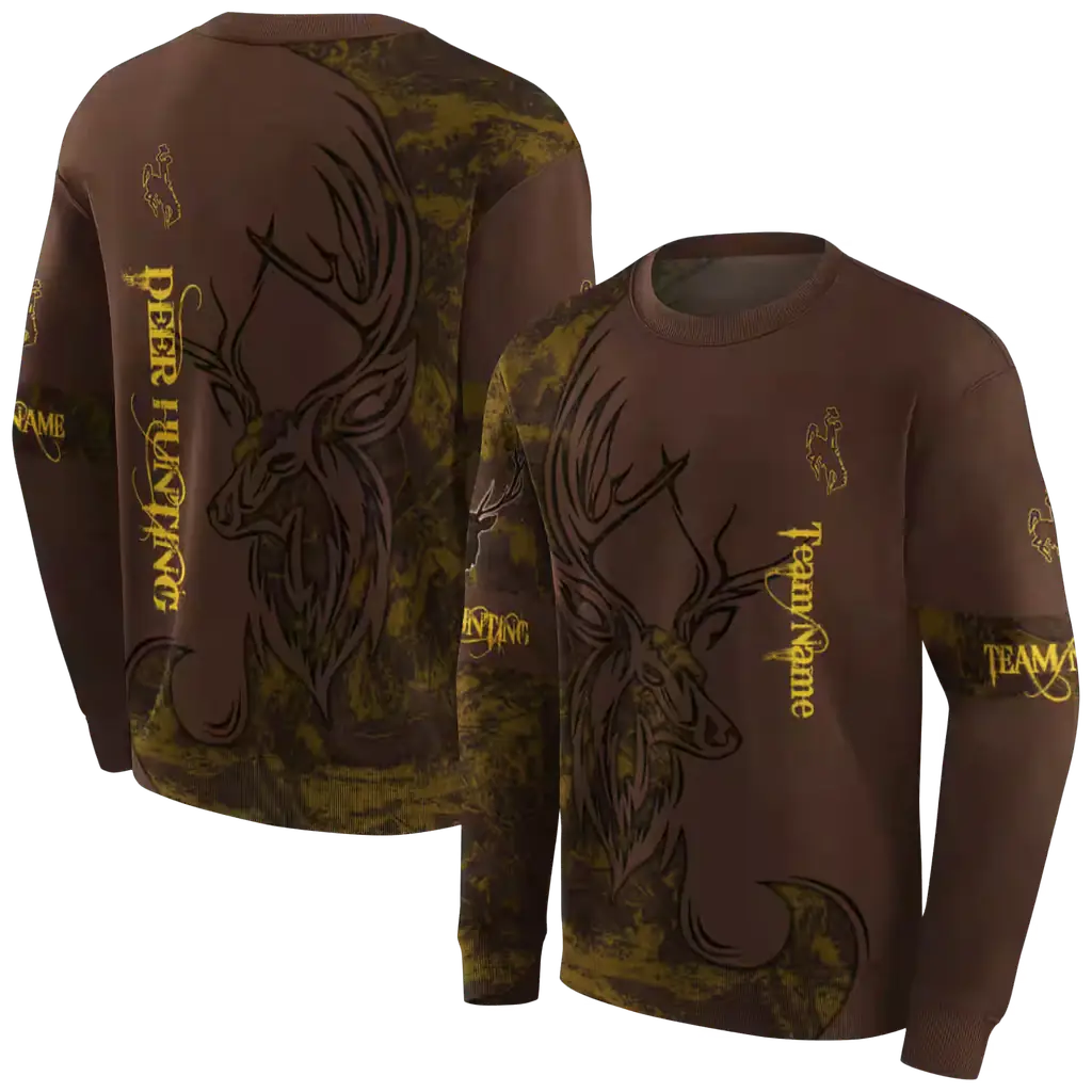 customized wyoming cowboys deer silhouette brown hoodie premium grade customized wyoming cowboys deer silhouette brown hoodie premium grade