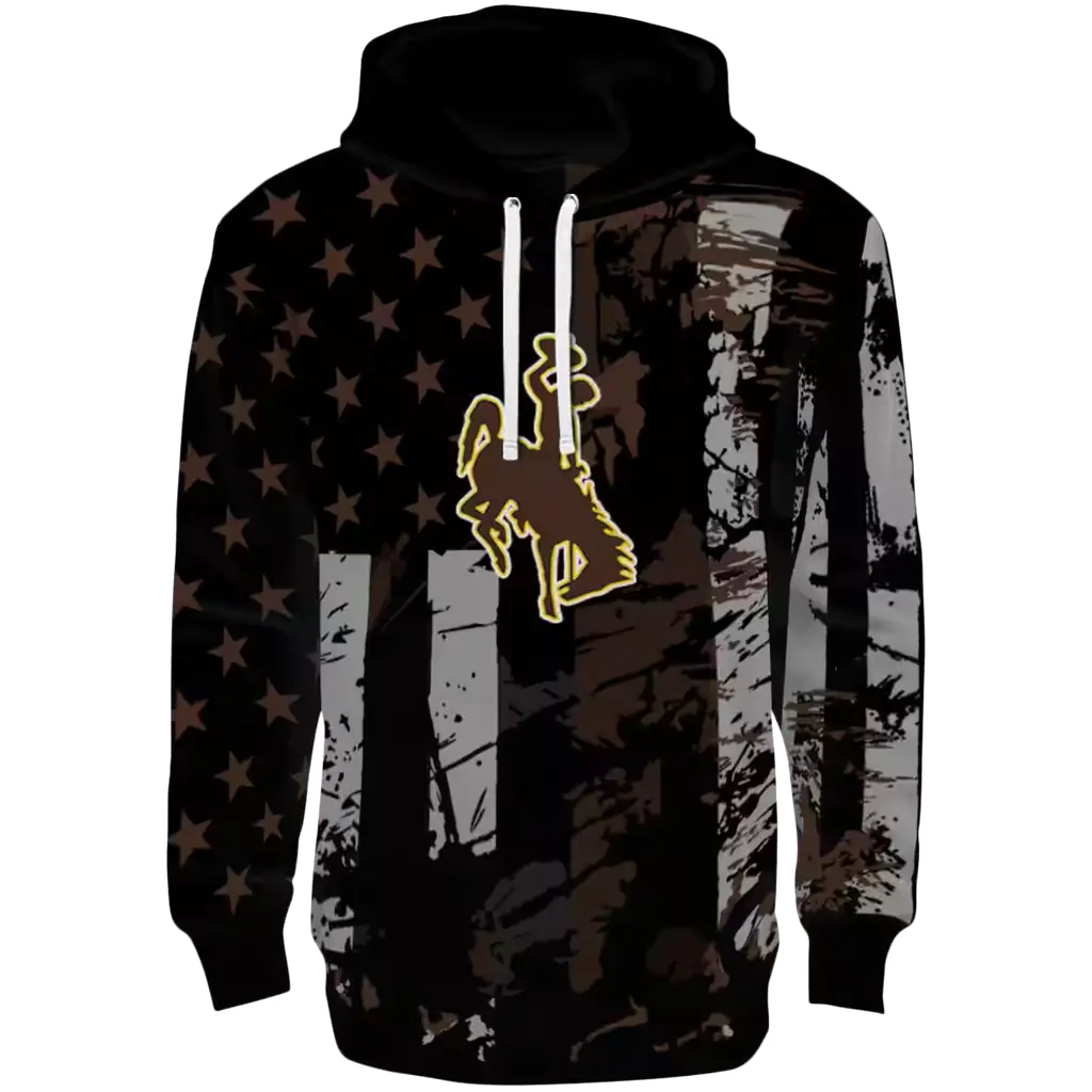 customized wyoming cowboys distressed flag brown black hoodie best selling customized wyoming cowboys distressed flag brown black hoodie best selling
