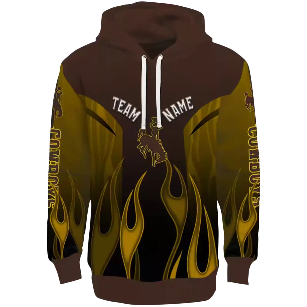 customized wyoming cowboys flame design brown hoodie best selling customized wyoming cowboys flame design brown hoodie best selling