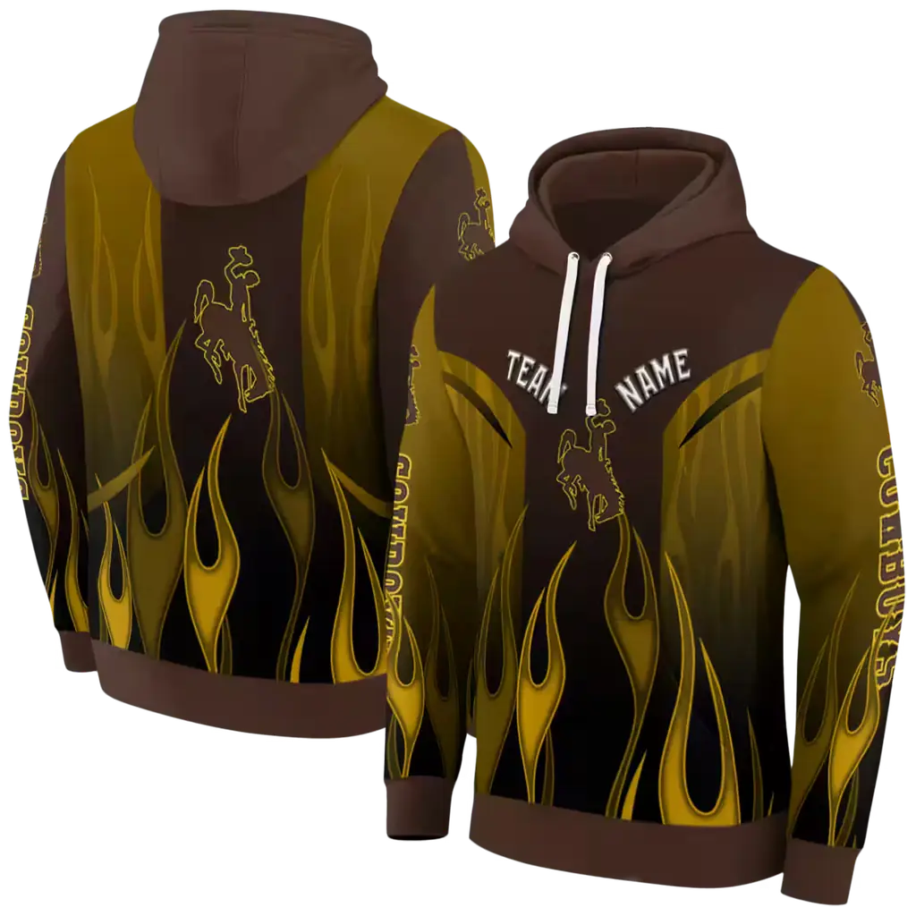 customized wyoming cowboys flame design brown hoodie fashion forward customized wyoming cowboys flame design brown hoodie fashion forward