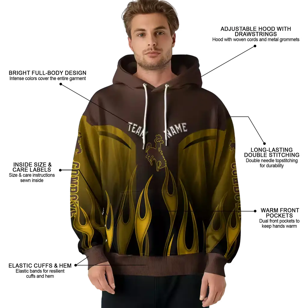 customized wyoming cowboys flame design brown hoodie latest model customized wyoming cowboys flame design brown hoodie latest model