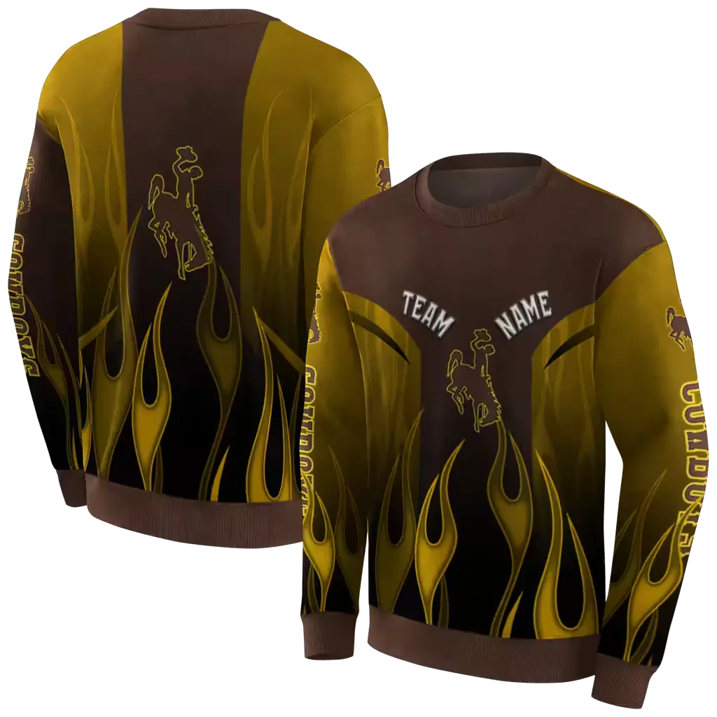 customized wyoming cowboys flame design brown hoodie premium grade customized wyoming cowboys flame design brown hoodie premium grade
