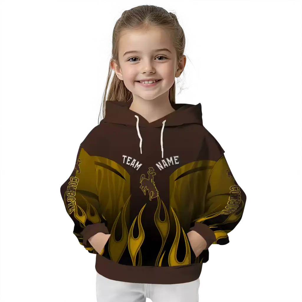 customized wyoming cowboys flame design brown hoodie top rated customized wyoming cowboys flame design brown hoodie top rated