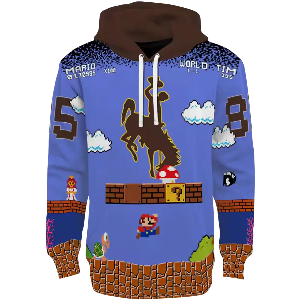 customized wyoming cowboys mario blue black hoodie best selling customized wyoming cowboys mario blue black hoodie best selling