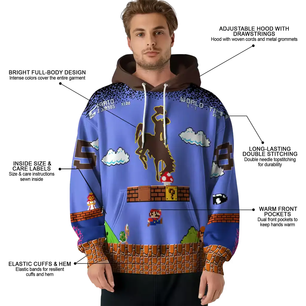 customized wyoming cowboys mario blue black hoodie latest model customized wyoming cowboys mario blue black hoodie latest model