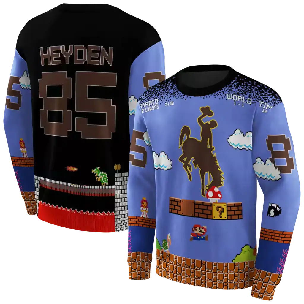 customized wyoming cowboys mario blue black hoodie premium grade customized wyoming cowboys mario blue black hoodie premium grade