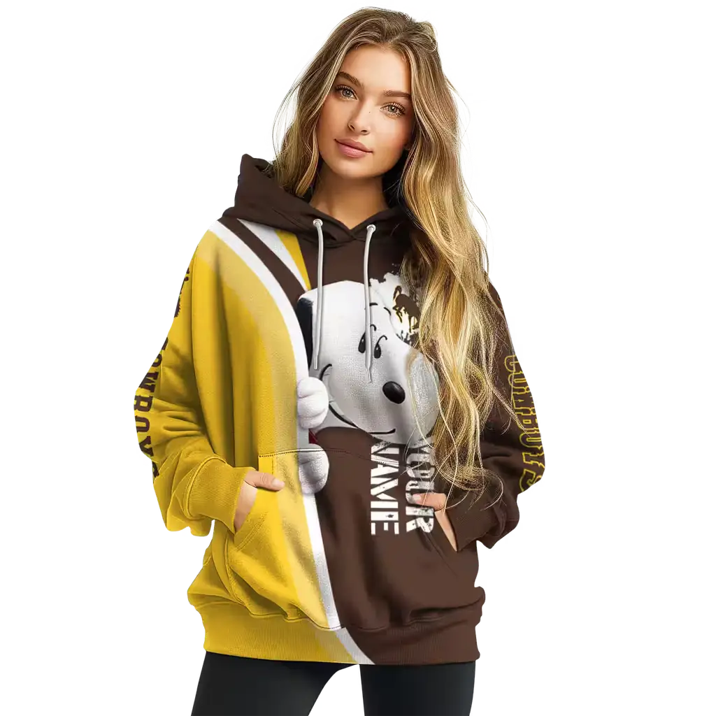 customized wyoming cowboys peeking snoopy brown hoodie high quality customized wyoming cowboys peeking snoopy brown hoodie high quality