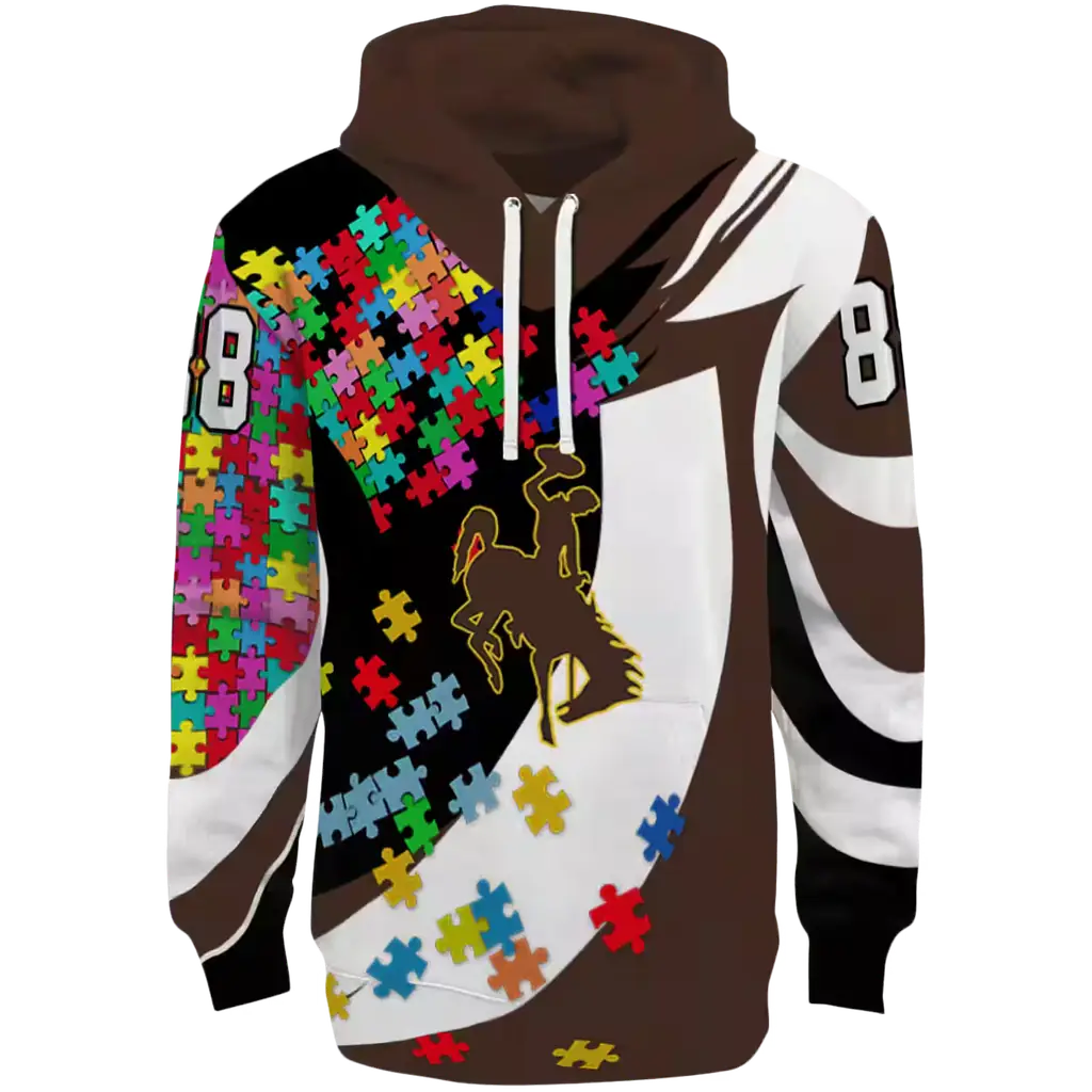 customized wyoming cowboys puzzle pieces brown hoodie best selling customized wyoming cowboys puzzle pieces brown hoodie best selling