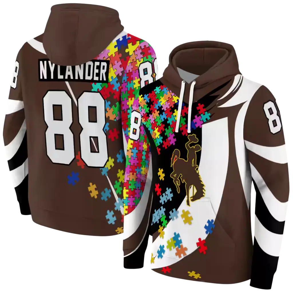 customized wyoming cowboys puzzle pieces brown hoodie fashion forward customized wyoming cowboys puzzle pieces brown hoodie fashion forward