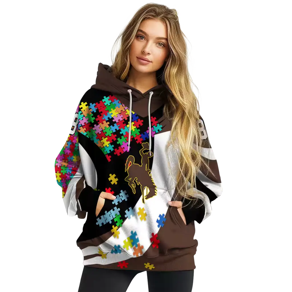 customized wyoming cowboys puzzle pieces brown hoodie high quality customized wyoming cowboys puzzle pieces brown hoodie high quality