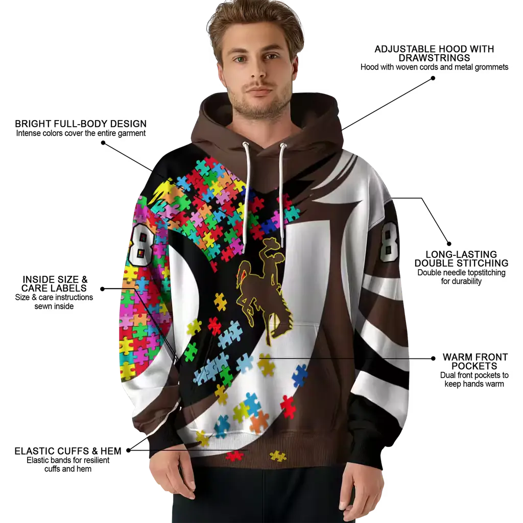 customized wyoming cowboys puzzle pieces brown hoodie latest model customized wyoming cowboys puzzle pieces brown hoodie latest model