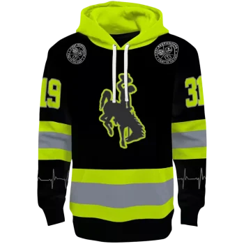 customized wyoming cowboys safety motif black neon green hoodie best selling
