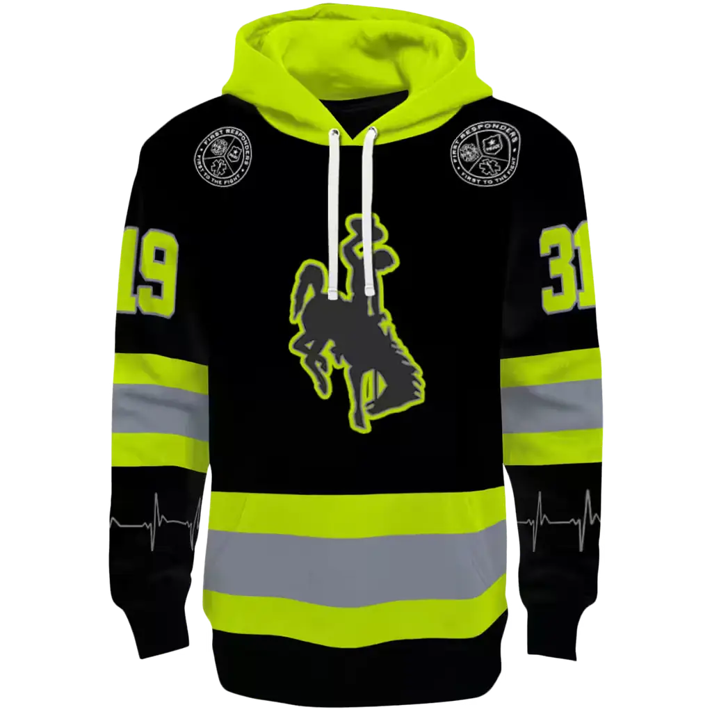 customized wyoming cowboys safety motif black neon green hoodie best selling customized wyoming cowboys safety motif black neon green hoodie best selling
