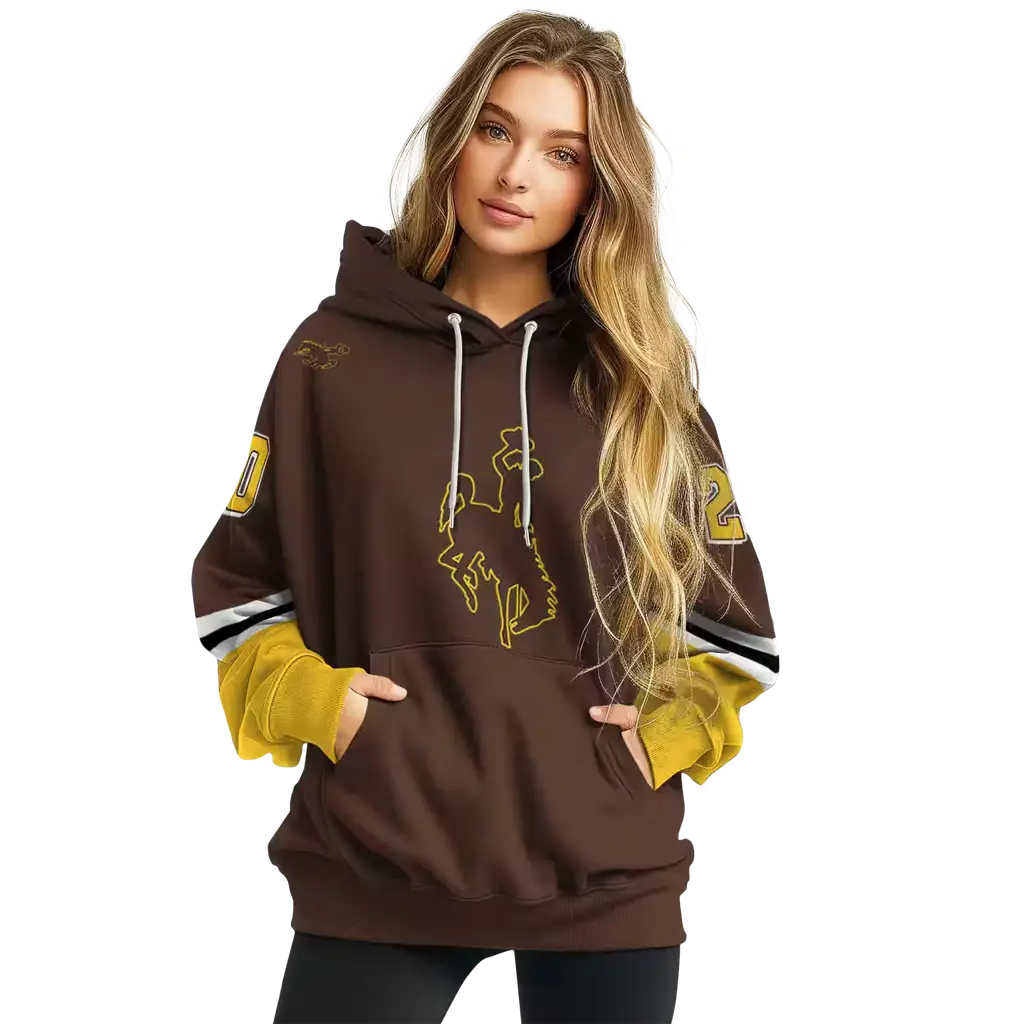 customized wyoming cowboys striped sleeves brown hoodie high quality customized wyoming cowboys striped sleeves brown hoodie high quality